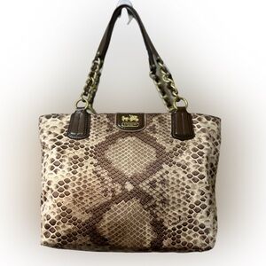 Coach Nylon Beige Python Print Tote/Shoulder Bag